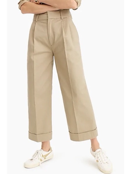J. Crew Wide Leg Cropped Pant In Stretch Twill In Khaki Size 2